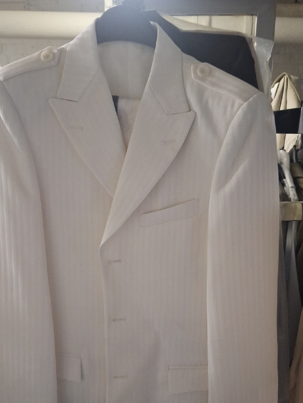 Boys White Pinstripe Blazer Suit Classic Notch Lapel